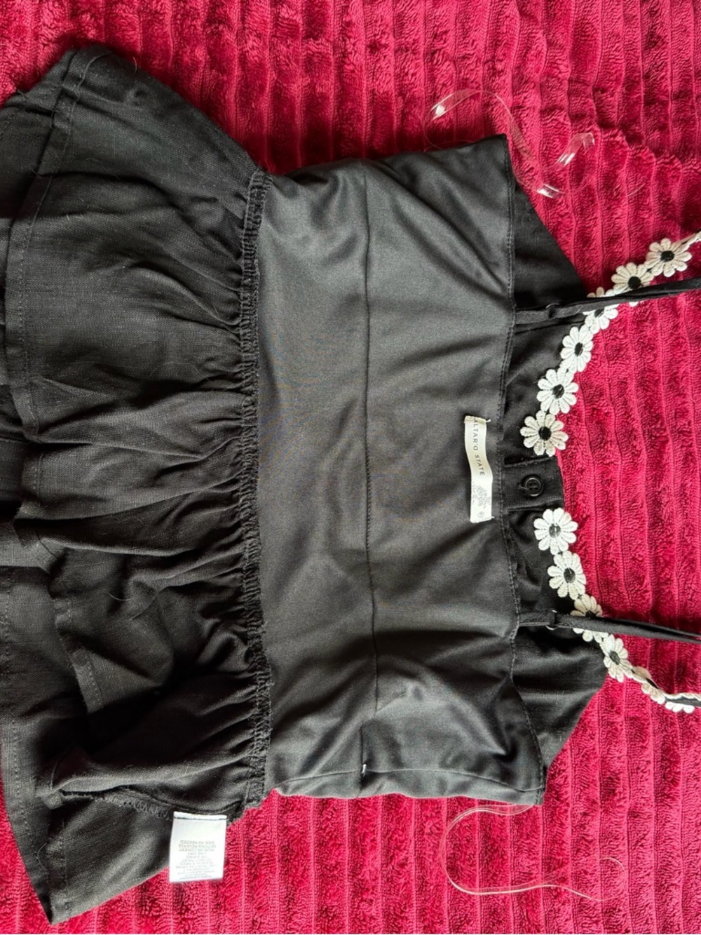 Altar’d State Black Floral-Trim Button Front Peplum Adjustable Strap Tank Top - Picture 7 of 12
